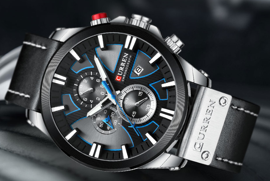 Montre hommes quartz noire grand cadran pour look masculin moderne