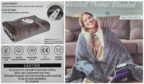 ELECTRIC HEATED THROW OVER BLANKET BLACK SOFT FLEECE WASHABLE 130 x 180 CM BLACK - Picture 15 of 16