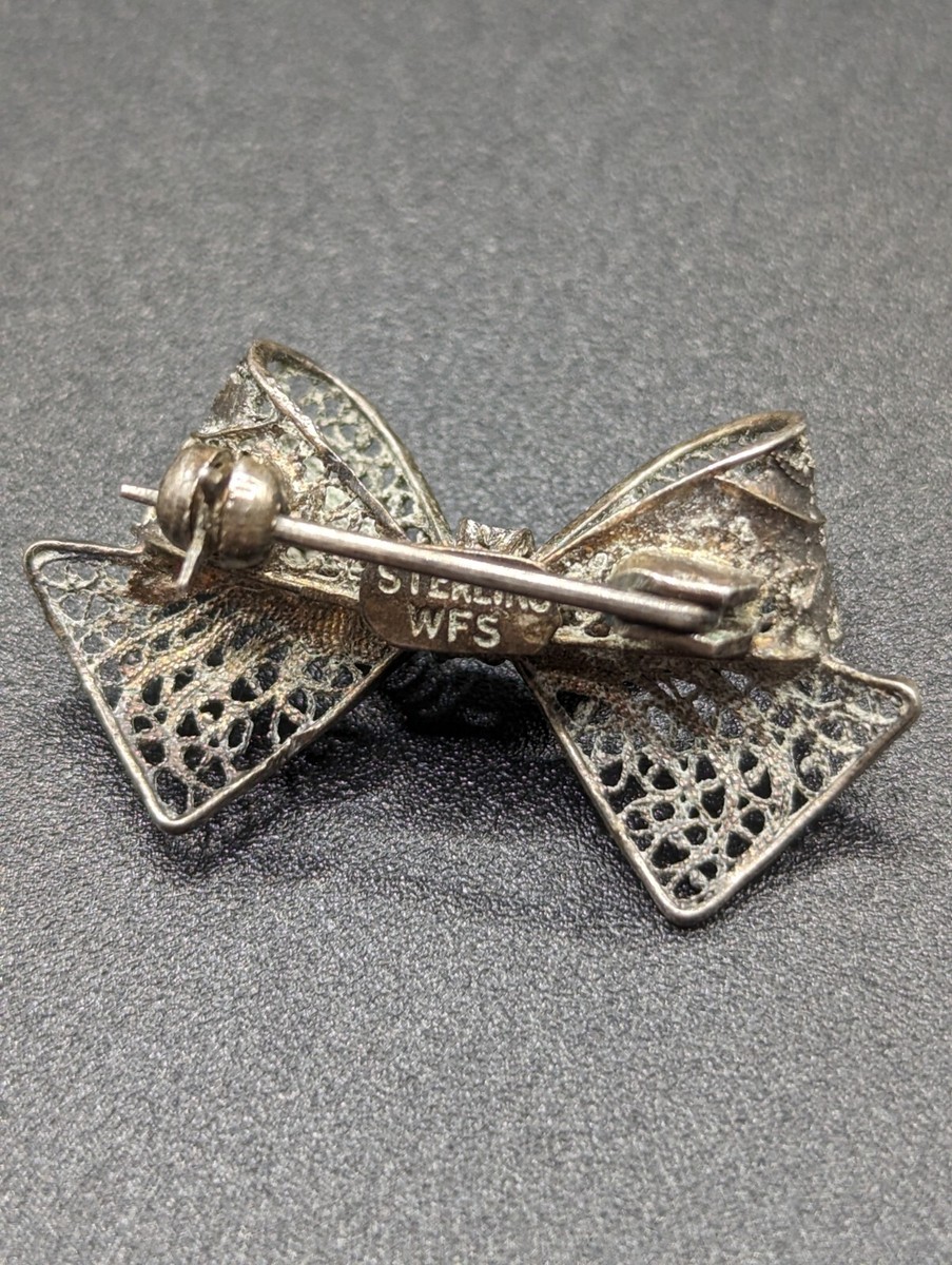 Vintage WFS Sterling Silver Filigree Bow Brooch Art Deco Pin