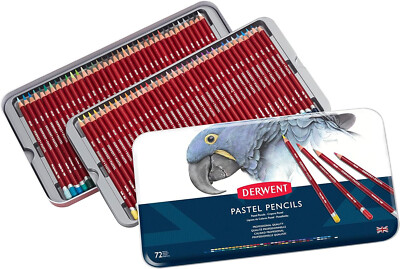 New! 72 Brilliant Colours! Derwent PASTEL Pencils in Tin Set Art Colouring Books