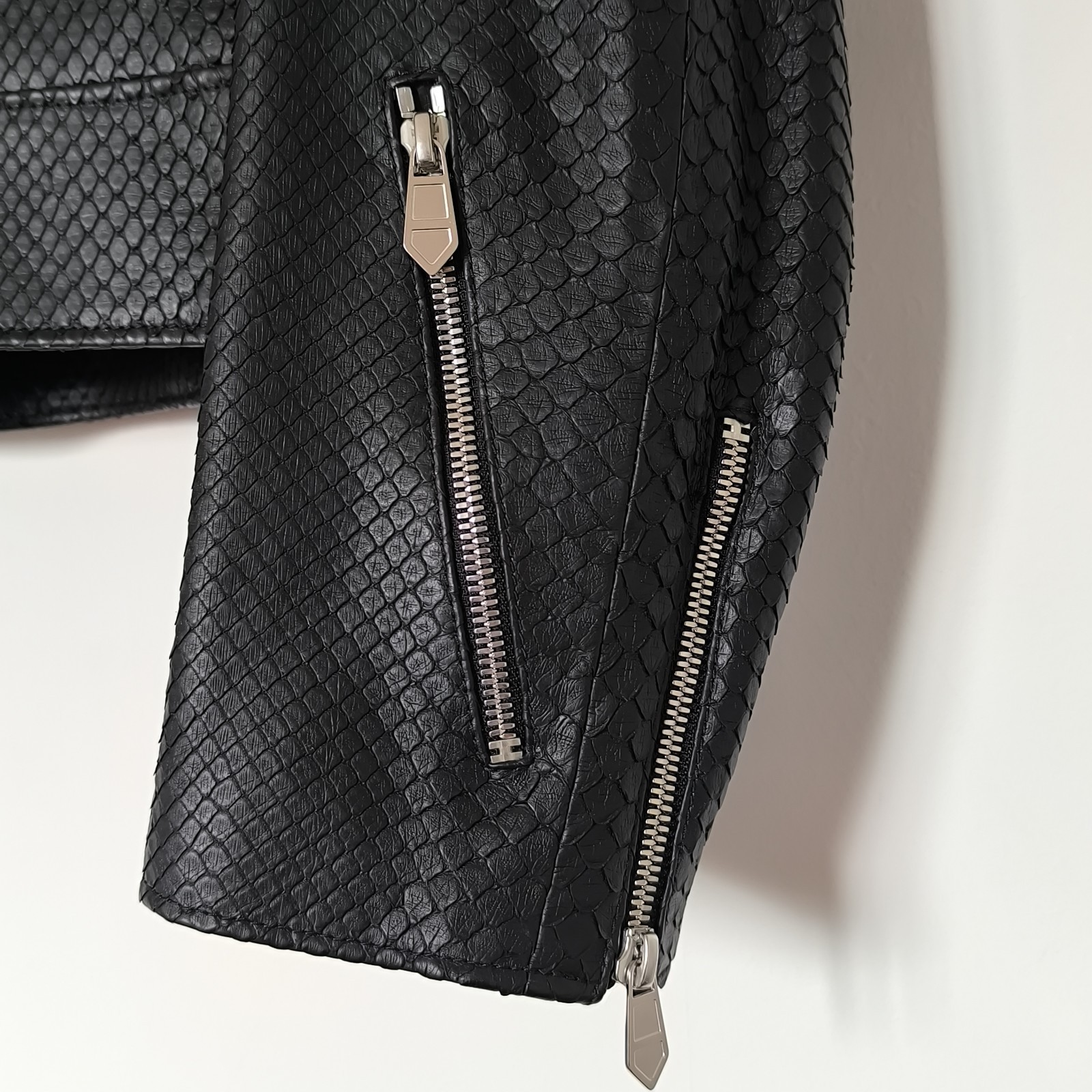 Hermes Black Python Leather Biker Jacket Size 48 image 5