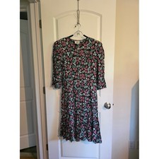 Vintage Garden Dark Floral Midi Dress in Pink Blue