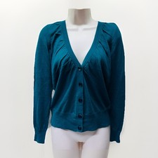 Ann Taylor LOFT Sz XS Turquoise Blue Green V-Neck Wool Blend Cardigan   VGUC  