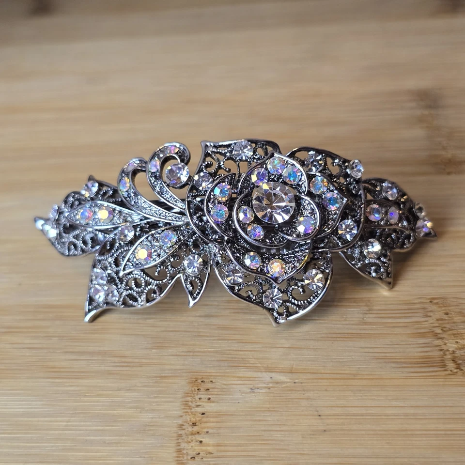 Блестящая серебряная филигранная розовая заколка, стразы AB для выпускного вечера свадьбы 4 дюйма - Изображение 4 из 4