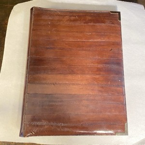 Vintage Eel Skin Leather Padfolio Coffee Brown Portfolio Pad Pen Id Card 9 x 12”