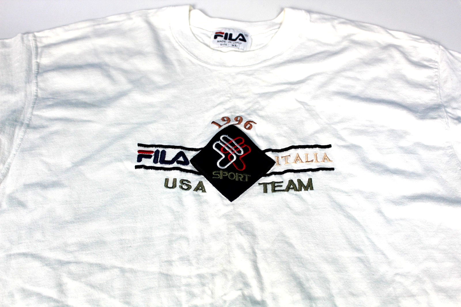 Maglietta bianca vintage FILA Italia 1996 USA squadra taglia XL