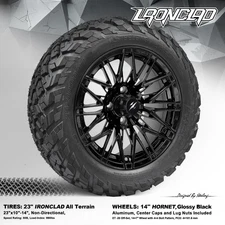 4x GOLF CART 14"x7" BLACK HORNET WHEELS and 23"x10"-14" IRONCLAD A/T TIRES