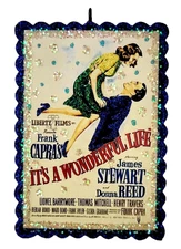 WONDERFUL LIFE GEORGE MARY -  MOVIE POSTER  Glitter CHRISTMAS ORNAMENT * Vtg Img