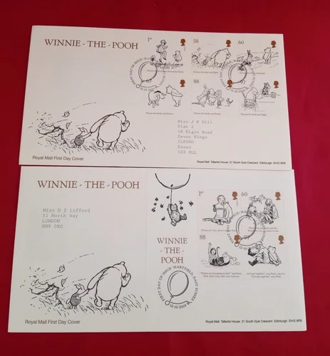 2  x 2010 Winnie the Pooh AA Milne 6 GB Stamps & Mini Sheet First Day Cover