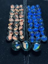 Lot Of 57 Vintage Cats Eye Marbles  Single Color 27 BLUE/27 RED/3 SHOOTERS