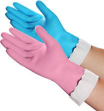 Household Cleaning Gloves - 2 Pairs Reusable Kitchen Dishwashing Gloves with Lat