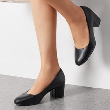 Women Arch Support Slip On Low Chunky Heel Office Dress Wedding Pump Shoes