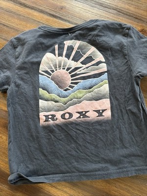 ROXY Light Blue Graphic Crop Crew Neck Short Sleeve T-Shirt Size 10 Medium Girls