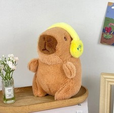Capybara With Yellow Headphone 4 Inch Stuffed Animal Plush Doll Keychain Pendant