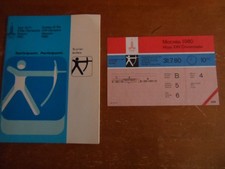 Absolute Rarität - Olympia Moskau 1980 - Programmheft + Ticket für Bogenschießen