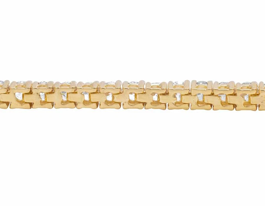 Brazalete Unisex Oro Amarillo 14K 1 Fila Punta Tenis Diamantes Genuinos 12Ct 8" 3.5MM Foto 2 de 4