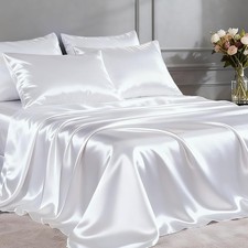 Satin Sheets Queen Size Bed Set- 4 Piece Luxury Soft Silky Queen Sheet Set,
