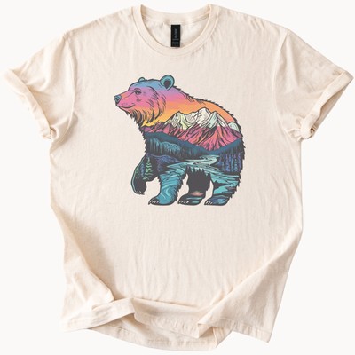 Bear Mountain Sunset Graphic Tee Nature Landscape Animal Art Shirt