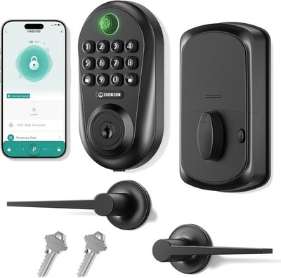 Fingerprint Smart Door Lock w/ 2 Lever Handle Set, App Control, Auto Lock