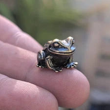 Brass Frog Figurine Lucky Frog Miniature Sculpture Handmade in USA