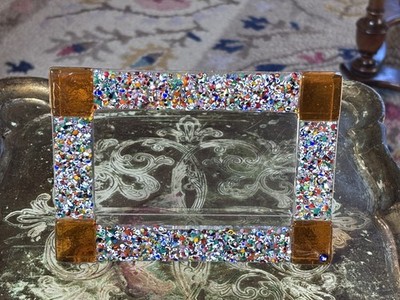 Murano Millefiori Kunst Glas Bilderrahmen Blau M Rohr Attrib. Ercole Moretti 17cm