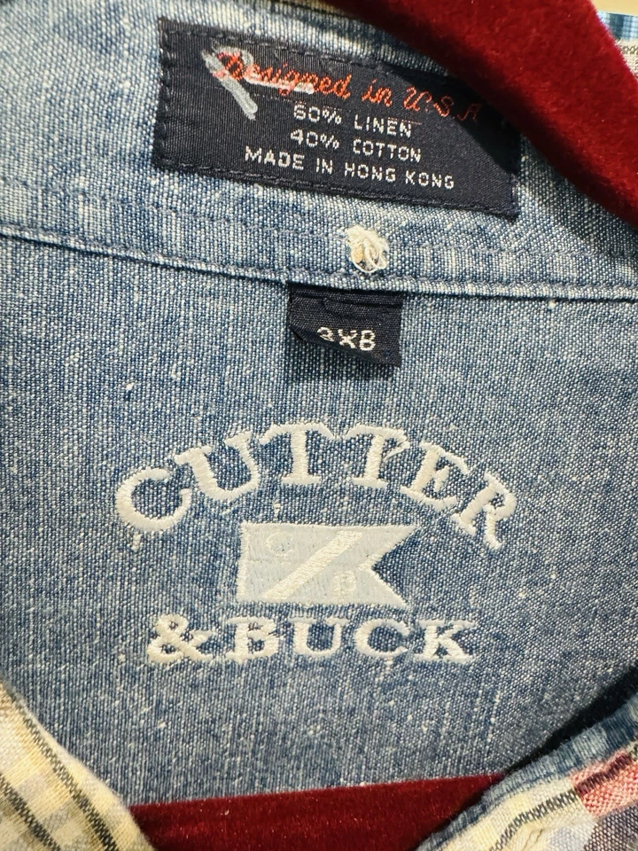 Cutter & Buck Mens 3XB Linen Blend Long Sleeve Plaid Shirt - Image 2 of 4