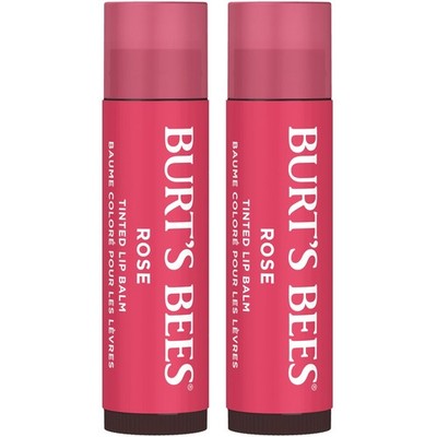 2-Pack Burt's Bees Tinted Natural Lip Balm Moisturizing w/ Shea Butter & Rose 