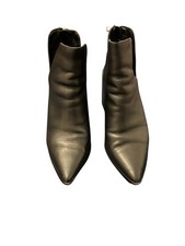 Steve Madden Black Leather Pointed Toe Block Heel Ankle Booties SZ 10