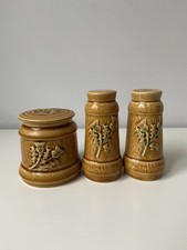 Vintage 1970s West Highland Pottery Thistle Conserve Pot with Salt & Pepper Set