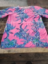 Lilly Pulitzer Pink Blue Floral Long Sleeve Shift Dress XL 100% Cotton Knit