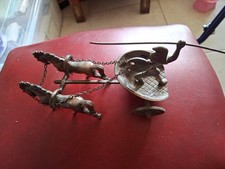 RARE FIGURINE VINTAGE - GUERRIER SPARTIÈRE GREC ROMAIN CHAR À 2 CHEVAUX EN...