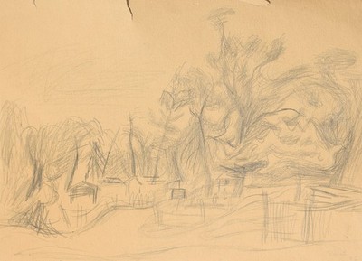 Ernst Paar 1906 Vienna Graz/drawing 1947 village landscape dedication Hagenbund
