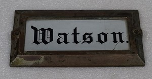 Antique Brass & Glass Name Plate Door or House Sign Watson Gothic Script Early