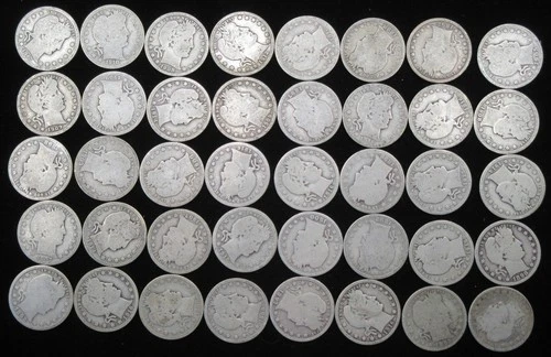 40 BARBER QUARTERS ROLL $10 FACE 90% SILVER US COIN COLLECTION NO RESERVE