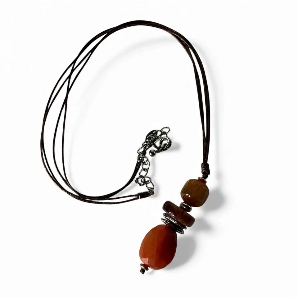 Collar Colgante Chicos Boho Cuentas Cordón Marrón Tono Tierra Piedras Preciosas Declaración Foto 2 de 4