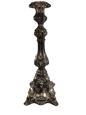 Antique-Style Silverplate Candlestick Holder Baroque Rococo Look  14.25" Tall