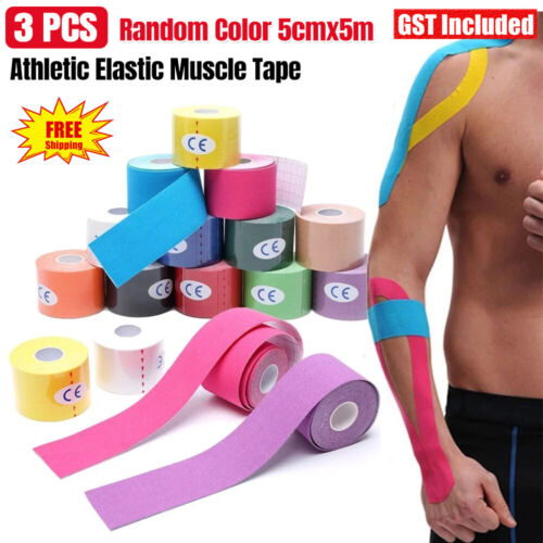 3x Athletic Elastic Physio Sports Kinesiology Rock Tape Muscle Bandage 5cmx5m AU