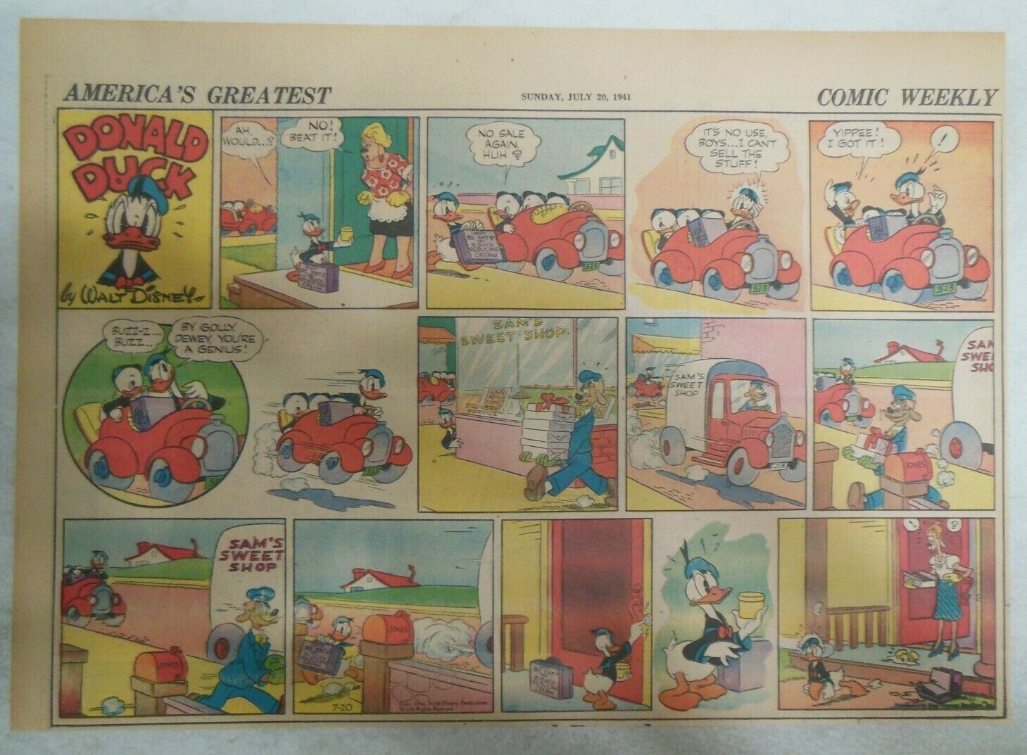 Donald Duck Sunday Page by Walt Disney from 7/20/1941 Half Page Size 