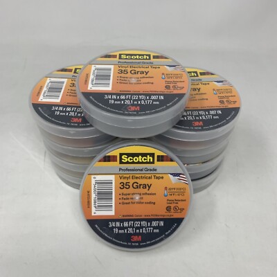 3M 35 Scotch Vinyl Electrical Color Coding Tape- Gray, 3/4 in x 66 ft, 10 Rolls