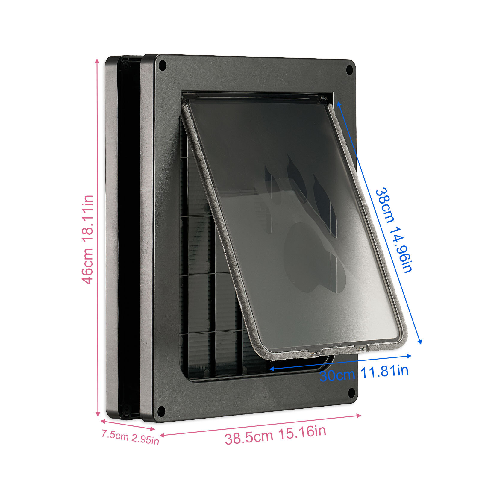 2 Lockable Way Pet Door Brushy Flap for Small Medium Cat Dog Pig Wooden PVC Door