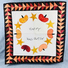 Happy Halloween Appliqued Quilt w Hand Embroidery Fall 25 x 25 inch Wall Hanging