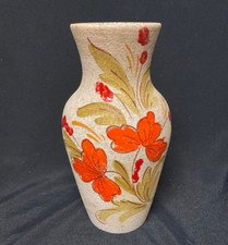 Vintage Mid Century Art Pottery Vase Italy White Orange Floral Lava Glaze Signed