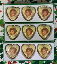 Victorian Angel Heart Ornaments Set of 9 Decoupage Ornaments Current Inc IOB