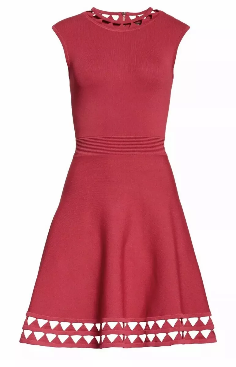 Ted Baker Kathryn Women s Cut work Knitted Skater Dress Deep Pink