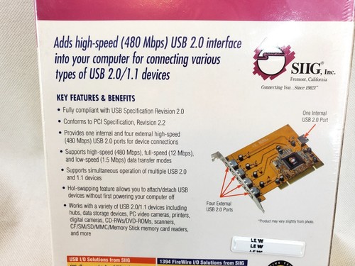 SIIG USB 2.0 5-Port PCI Host Adapter Model Windows US2245 With Box Hi Speed USB - Picture 7 of 8
