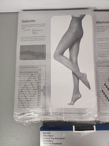 Vtg Christian Dior Sandal Foot Pantyhose Size 4 Lot Gray Black Control Top NOS - Picture 8 of 13