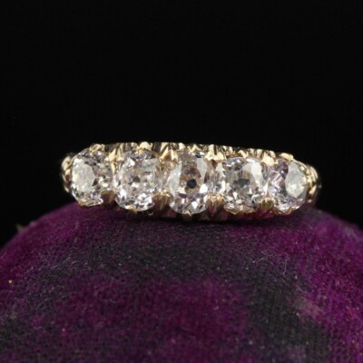 Antique Victorian 2 CTW Old Mine Cushion Cut Five Stone Wedding Anniversary Band