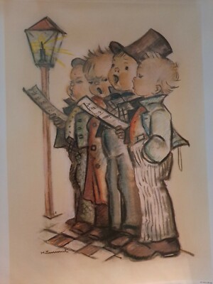 Vintage M I Hummel Poster Goebel Collectors Club Boys Singing A Carol