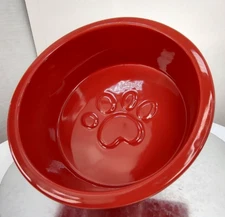 O.R.E 8"Rx3"D Brown/Red Round Embossed Dog Paw print Inside Food Water Dog Bowl