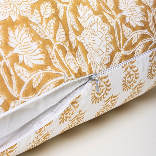 Indian Handmade Pure Cotton Block Print Pillow Cover White Floral 18x28" - Picture 5 of 5